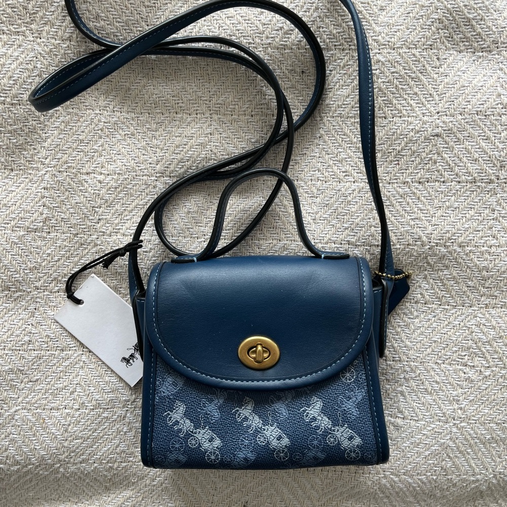 Coach Blue Mini Crossbody Bag with Floral Pattern